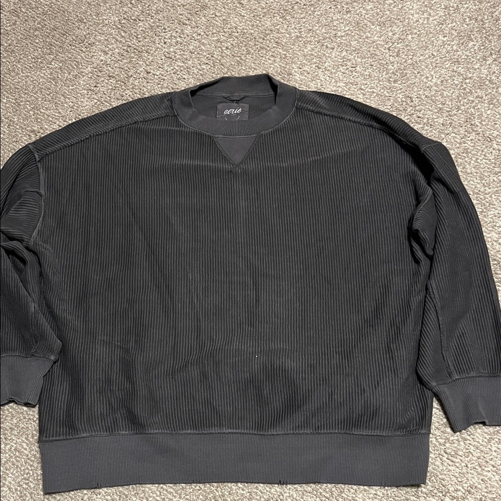 Aerie Dark Gray Ribbed Crewneck Sweater